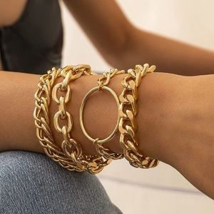 Bracelet Set 14K Gold Chunky Bracelet Set of 4